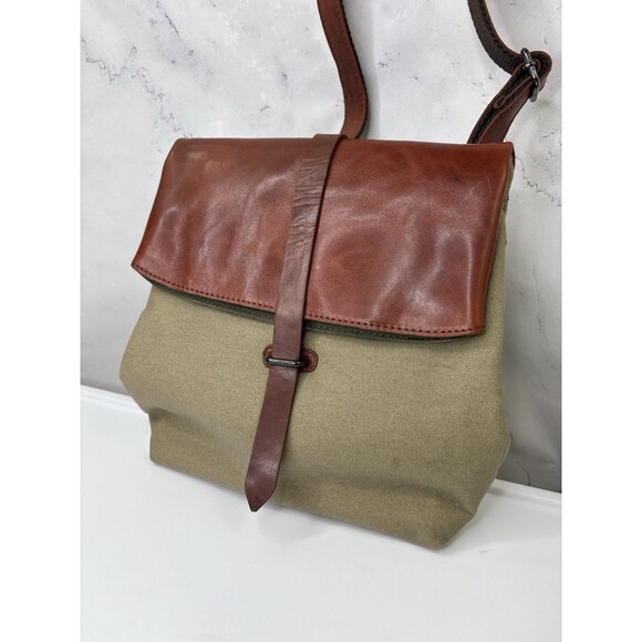 DUDU Vera Pelle Leather Canvas Crossbody Messenger Bag Postman Handbag Brown - Picture 4 of 16